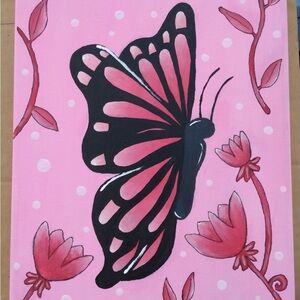 Pink and Black Butterfly Canvas Art